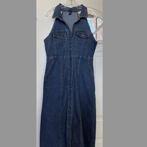 Dazy Womens Denim Halter Sleeveless Midi Dress with pockets, Size: XL, EUC